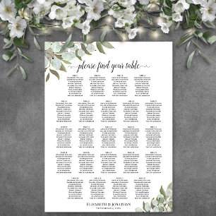 Poster Plan de table de mariage aux feuilles d'eucalyptus