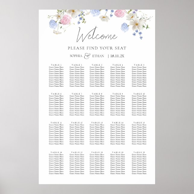 Poster Plan de table de mariage aux fleurs sauvages viole (Devant)