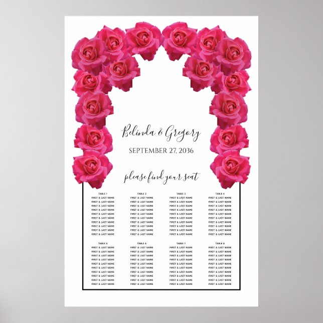 Poster Plan de table de mariage aux roses roses rustiques (Devant)