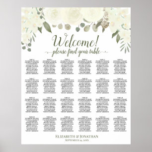 Poster Plan de table de mariage avec 24 tables et Roses