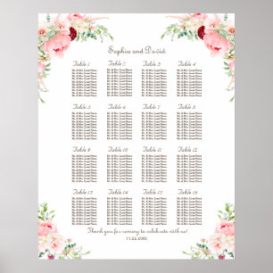 Poster Plan de table de mariage avec des pivoines rose pâ