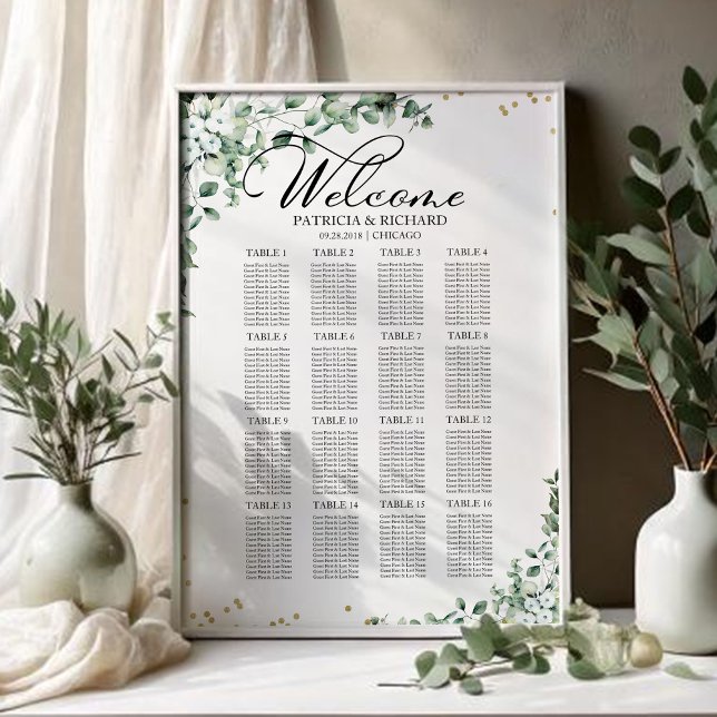 Poster Plan de table de mariage avec verdure (Créateur téléchargé)