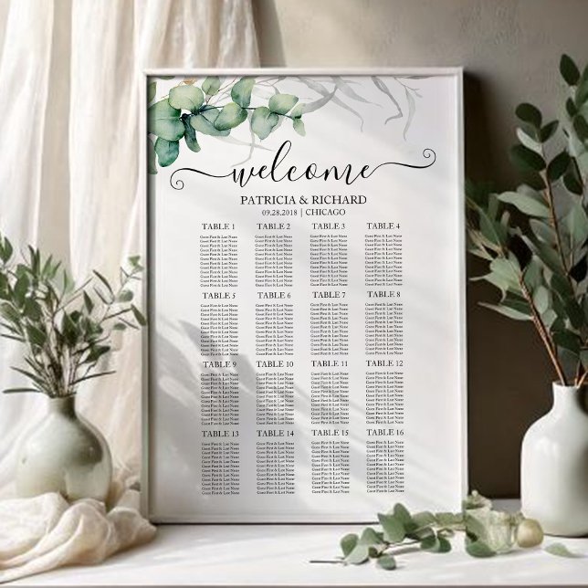 Poster Plan de table de mariage avec verdure rustique (Créateur téléchargé)