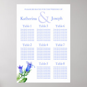 Poster Plan de table de Mariage bleu 1-8