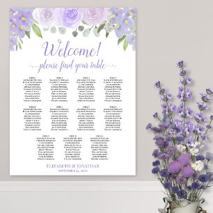 Poster Plan de table de mariage bohème aux roses lavande