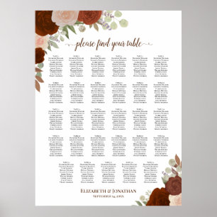 Poster Plan de table de mariage bohème floral automnal po