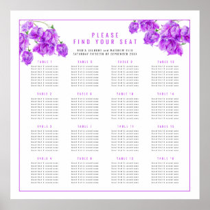 Poster Plan de table de mariage Bougainvillea violet 16 p