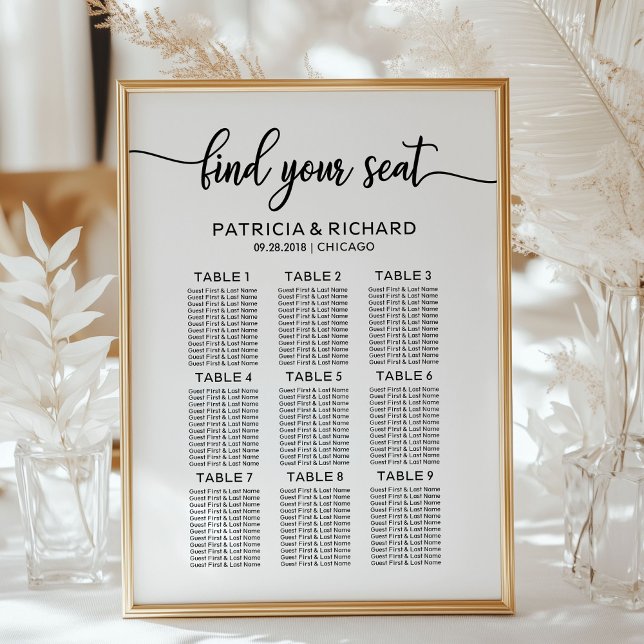 Poster Plan de table de mariage calligraphie élégante (Créateur téléchargé)