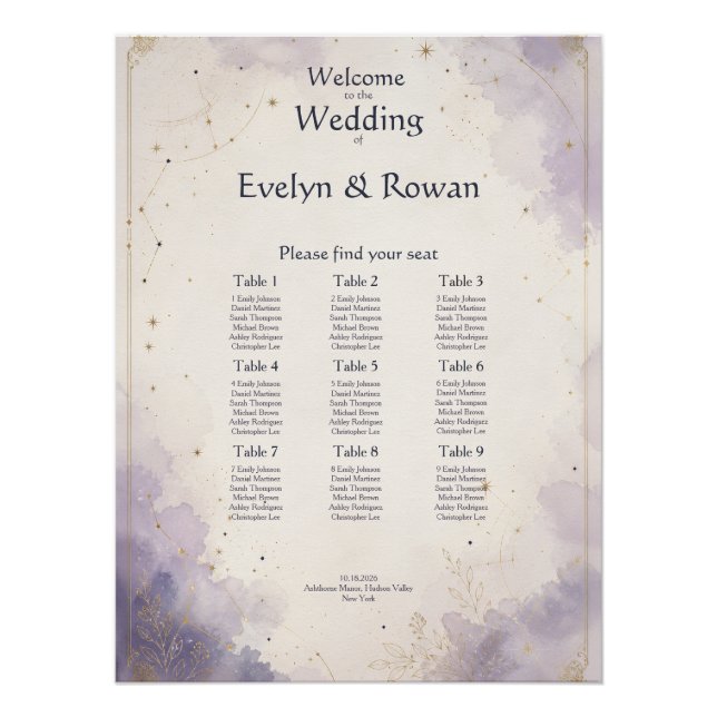Poster Plan de table de mariage céleste (Devant)