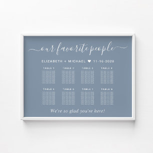 Poster Plan de table de mariage Chic 8 Table Bleu Poussié