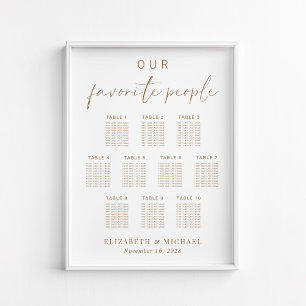 Poster Plan de table de mariage chic or script 10 tables