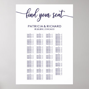 Poster Plan de table de mariage chic par ordre alphabétiq