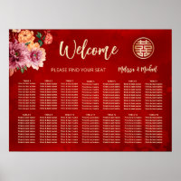 Plan de table de mariage chinois rouge paeonia