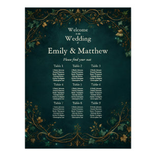 Poster Plan de table de mariage de la forêt enchantée
