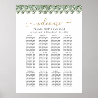 Poster Plan de table de mariage élégant avec verdure d'eu