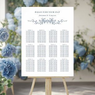 Poster Plan de table de mariage élégant bleu victorien fr
