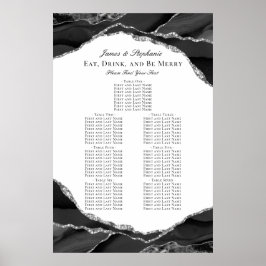 Poster Plan de table de mariage élégant en argent et agat
