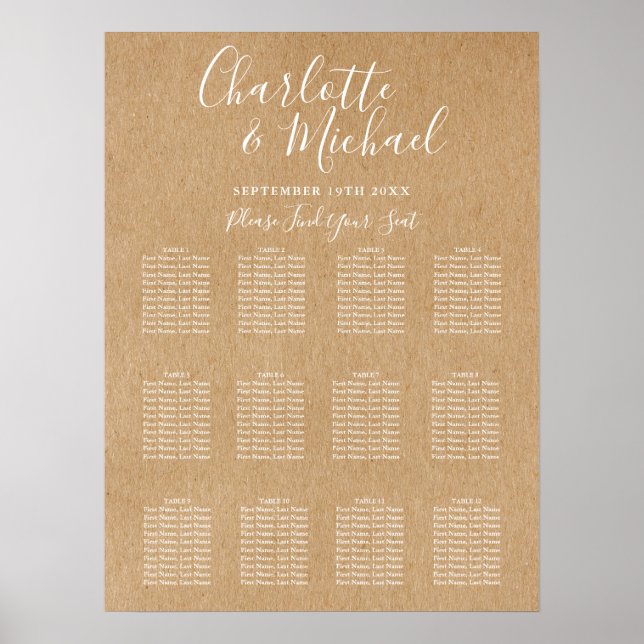 Poster Plan de table de mariage élégant et rustique (Devant)