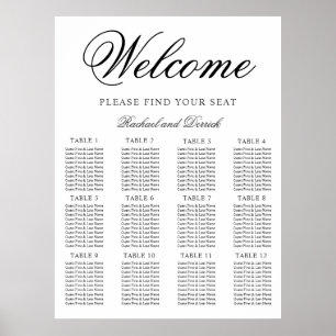 Poster Plan de table de mariage élégant et simple pour 12