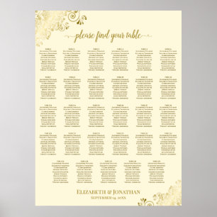 Poster Plan de table de mariage élégant Gold & Cream Fanc