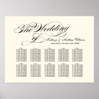 Plan de table de mariage élégant noir calligraphié