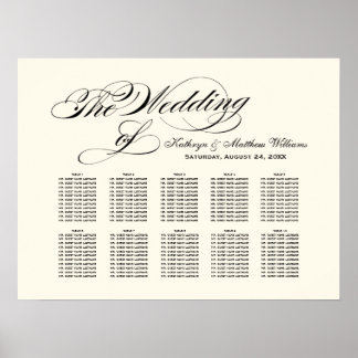 Poster Plan de table de mariage élégant noir calligraphié