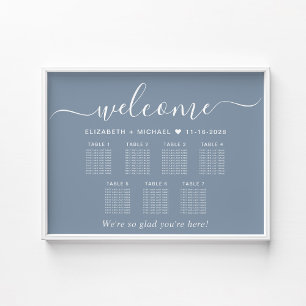 Poster Plan de table de mariage élégant poussiéreux bleu