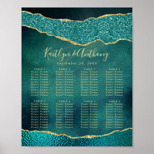 Poster Plan de table de mariage élégant Turquoise & Agate