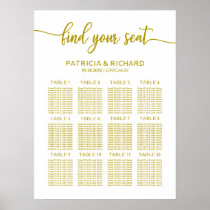 Poster Plan de table de mariage élégante calligraphie dor