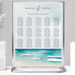 Poster Plan de table de mariage estival plage aquarelle