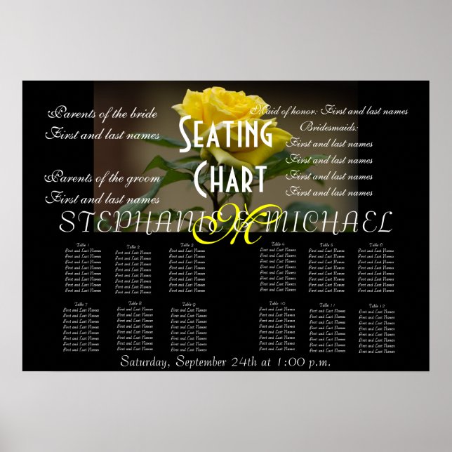 Poster Plan de table de mariage Fleur Fleurir Monogramme  (Devant)