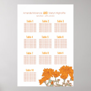 Poster Plan de table de mariage fleurs orange chrysanthèm