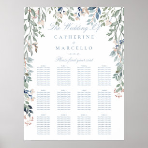 Poster Plan de table de mariage Fleurs sauvages Bleu pous