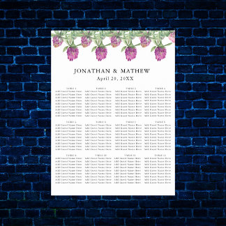 Poster Plan de table de mariage floral aquarelle jungle d
