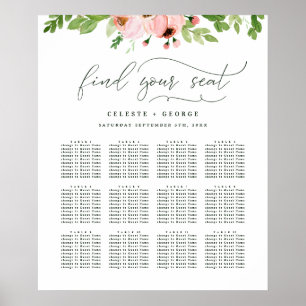 Poster Plan de table de mariage floral aquarelle rose blu