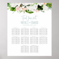Plan de table de mariage floral aquarelle tropical