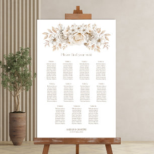 Poster Plan de table de mariage floral blanc à 11 tables