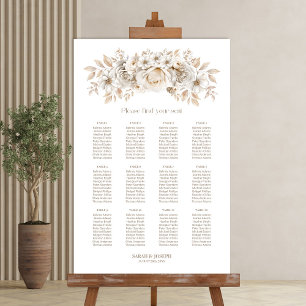 Poster Plan de table de mariage floral blanc à 12 tables