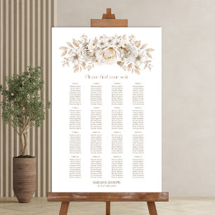 Poster Plan de table de mariage floral blanc pour 16 tabl