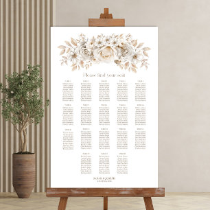 Poster Plan de table de mariage floral blanc pour 18 tabl