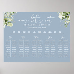 Poster Plan de table de mariage floral bleu poussiéreux -