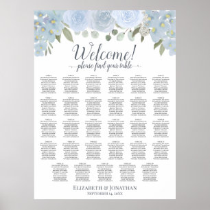 Poster Plan de table de mariage floral bleu poussiéreux 2