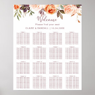 Poster Plan de table de mariage floral boho chic classiqu