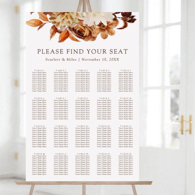 Poster Plan de table de mariage floral en terre cuite d'a (Fall Terracotta Floral Wedding Seating Chart by Painted Paperie
)