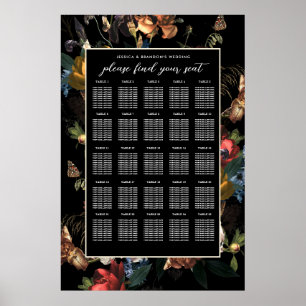 Poster Plan de table de mariage floral romantique sombre 