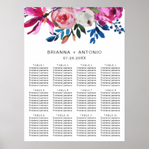Poster Plan de table de mariage floral rose élégant moder