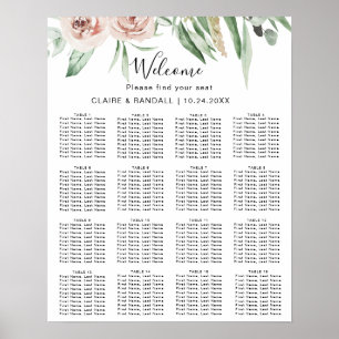 Poster Plan de table de mariage floral rose poudré vert