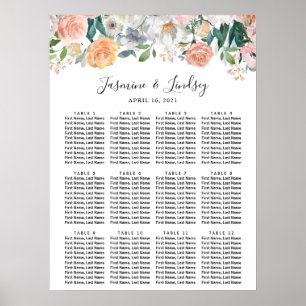 Poster Plan de table de mariage floral Roses Pivoines