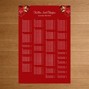 Poster Plan de table de mariage floral rouge et or 160