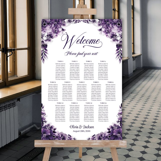 Poster Plan de table de mariage floral violet 13 (Créateur téléchargé)